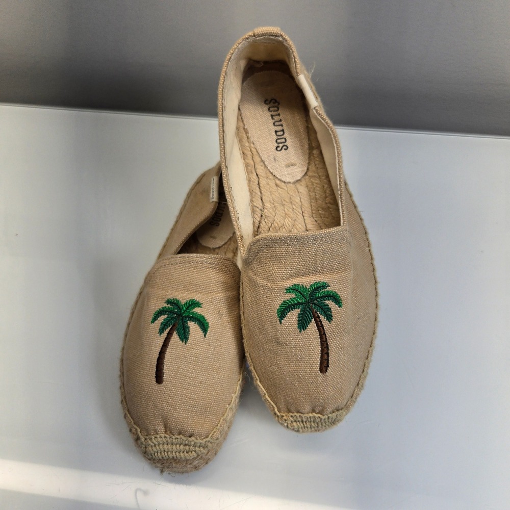 Soludos X Revolve Espadrille Flats Women Size 7 Safari Palm Tree Smoking Slipper